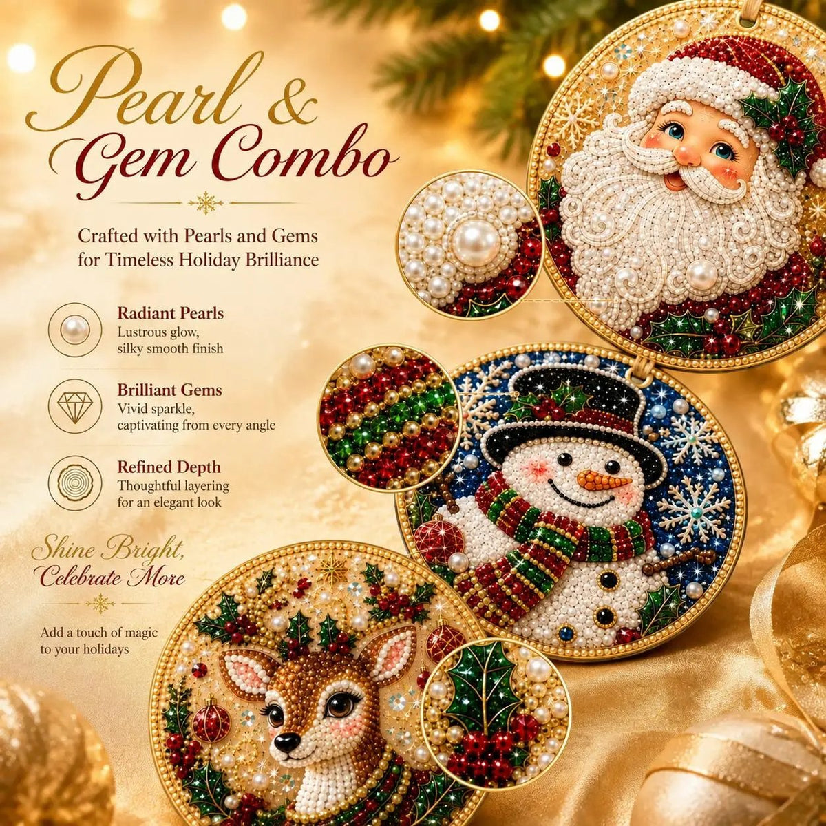 🎄 12-Piece Christmas Diamond Painting Ornament Kit – DIY Tree Hanging Decor