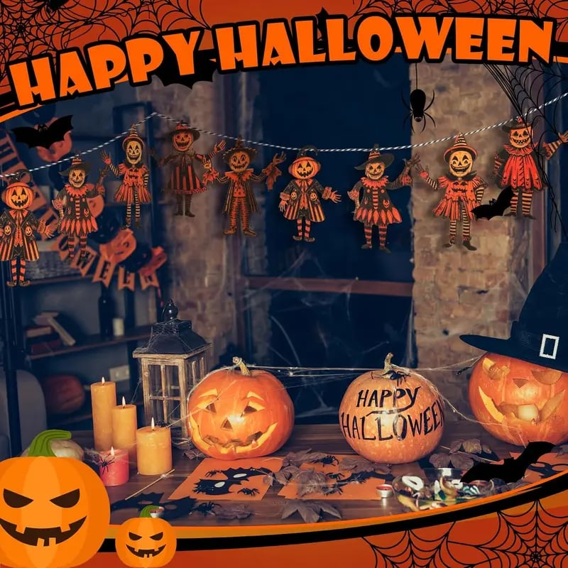6PCS 5.9Inch Halloween Vintage Wooden Garland Set