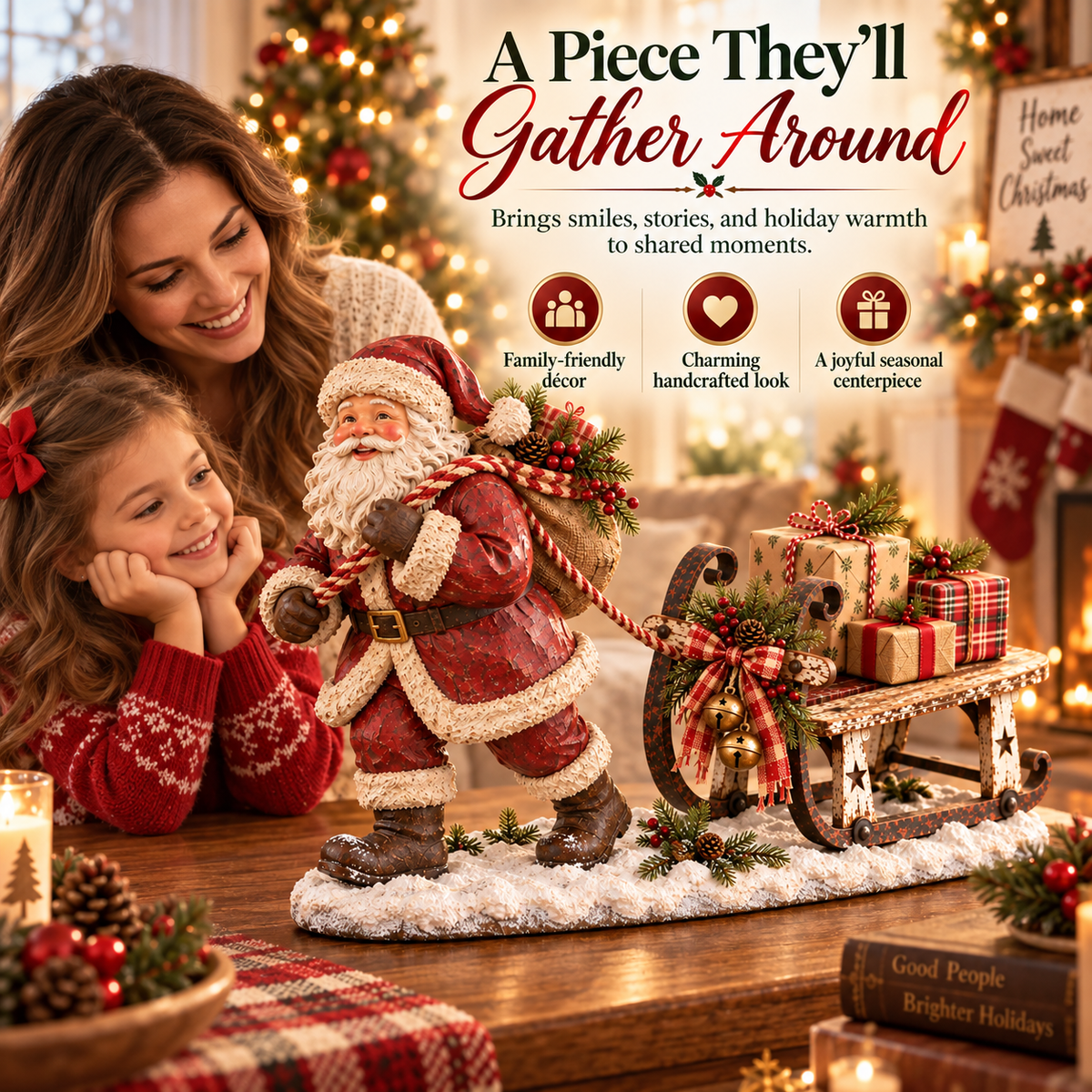 🎁 Santa’s Christmas Sleigh Farmhouse Table Decor