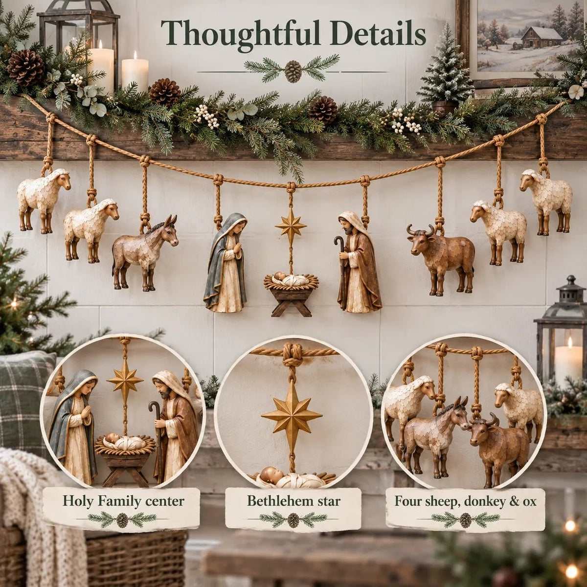 🎄 Handcrafted Wooden Nativity Garland – A Timeless Touch of Christmas Charm ✨