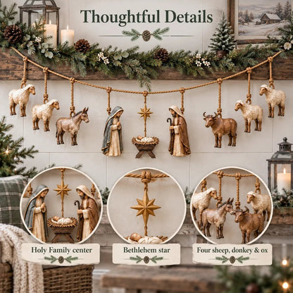 🎄 Handcrafted Wooden Nativity Garland – A Timeless Touch of Christmas Charm ✨