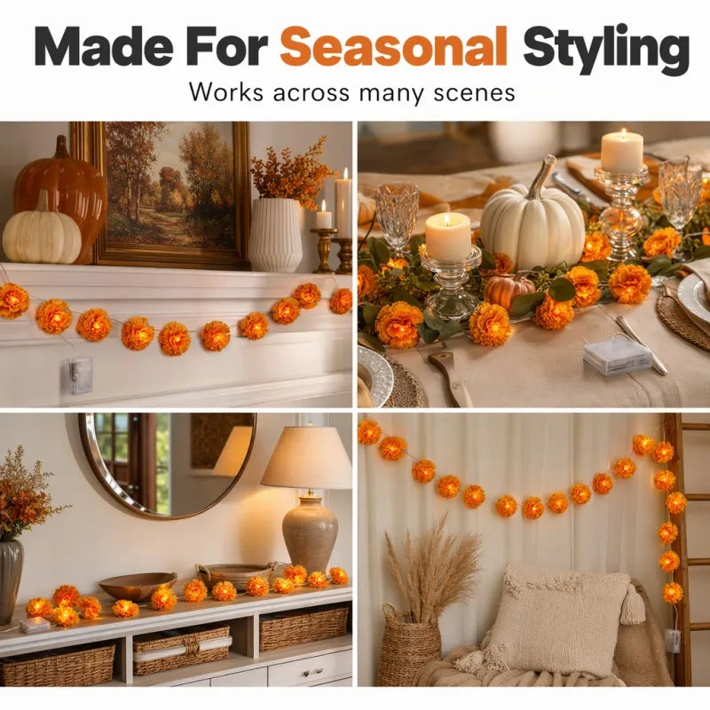 🌼🎃Artificial Marigold Flower LED String Lights