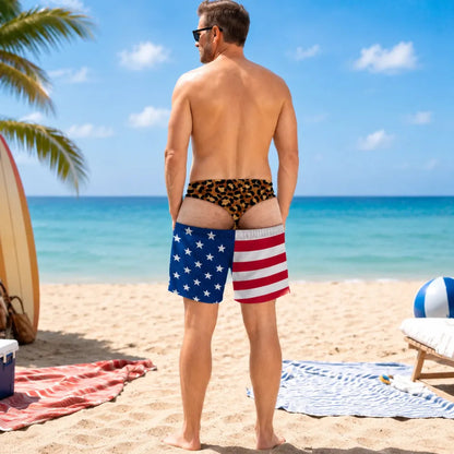 Funny Patriotic Men’s Swim Trunks – Freedom & Chill Summer Beach Shorts 🏖️