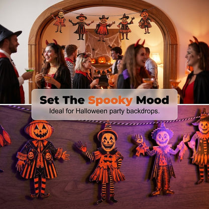 6PCS 5.9Inch Halloween Vintage Wooden Garland Set