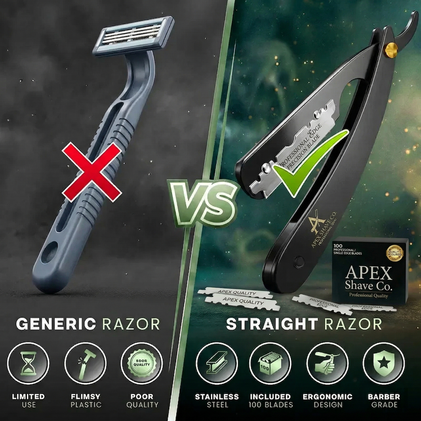 🔥Spring Sales 55% OFF - - Professional Straight Razor for Men - Barber Edge Kit (100 Blades Included)