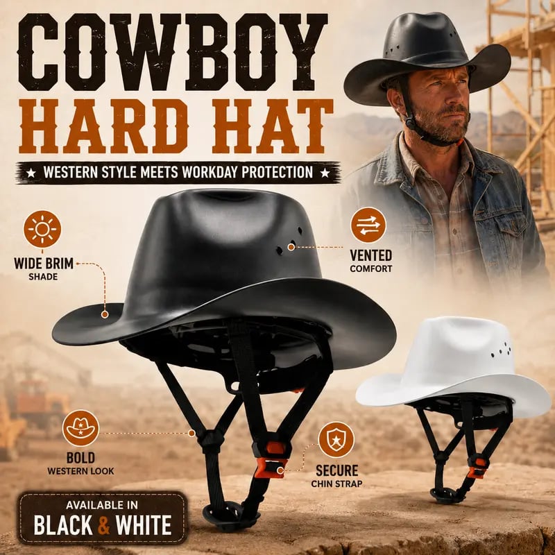 💯 Western Cowboy Hard Hat, Vented Wide Brim Safety Helmet for Construction & Ranch Workers