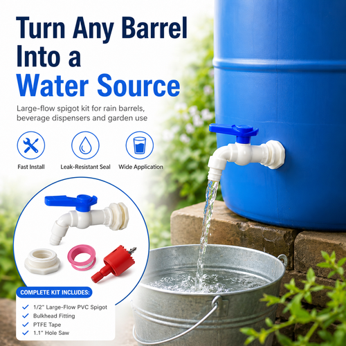 Rain Barrel Spigot Kit | Leak-Proof PVC Faucet with Complete Installation Set
