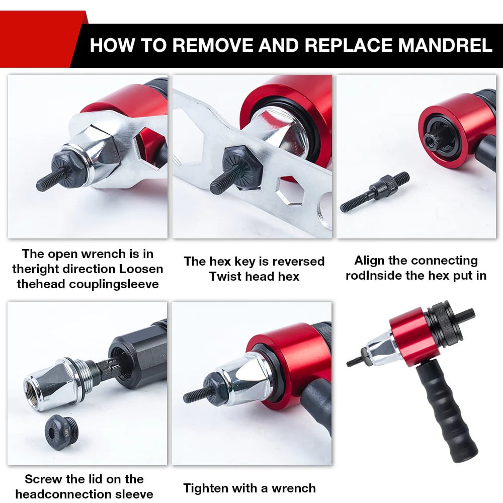 Cordless Electric Rivet Gun Adapter Kit for Power Drill | Fits M3–M8 Rivets