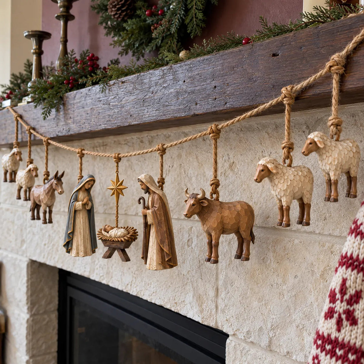 🎄 Handcrafted Wooden Nativity Garland – A Timeless Touch of Christmas Charm ✨