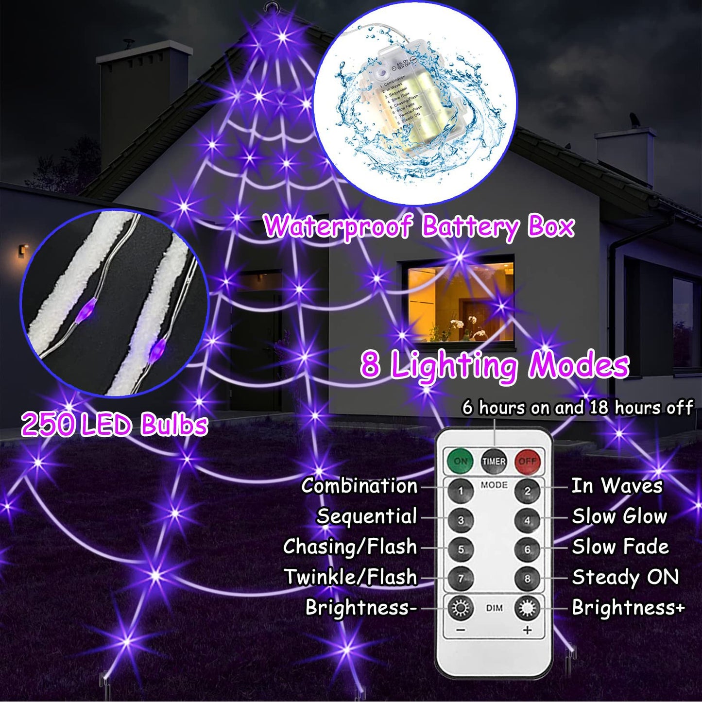 🕷️Spider Web with LED Lights for Halloween