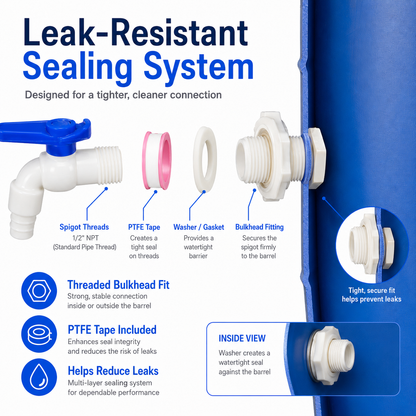 Rain Barrel Spigot Kit | Leak-Proof PVC Faucet with Complete Installation Set
