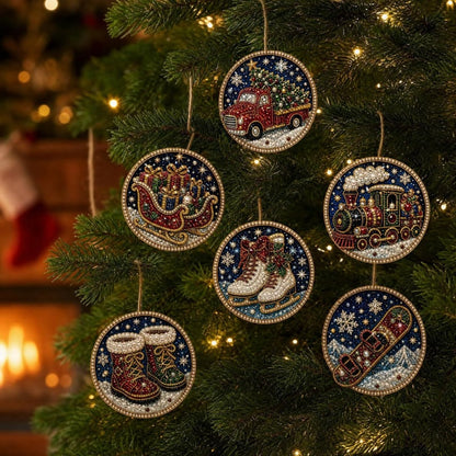 🎄 12-Piece Christmas Diamond Painting Ornament Kit – DIY Tree Hanging Decor