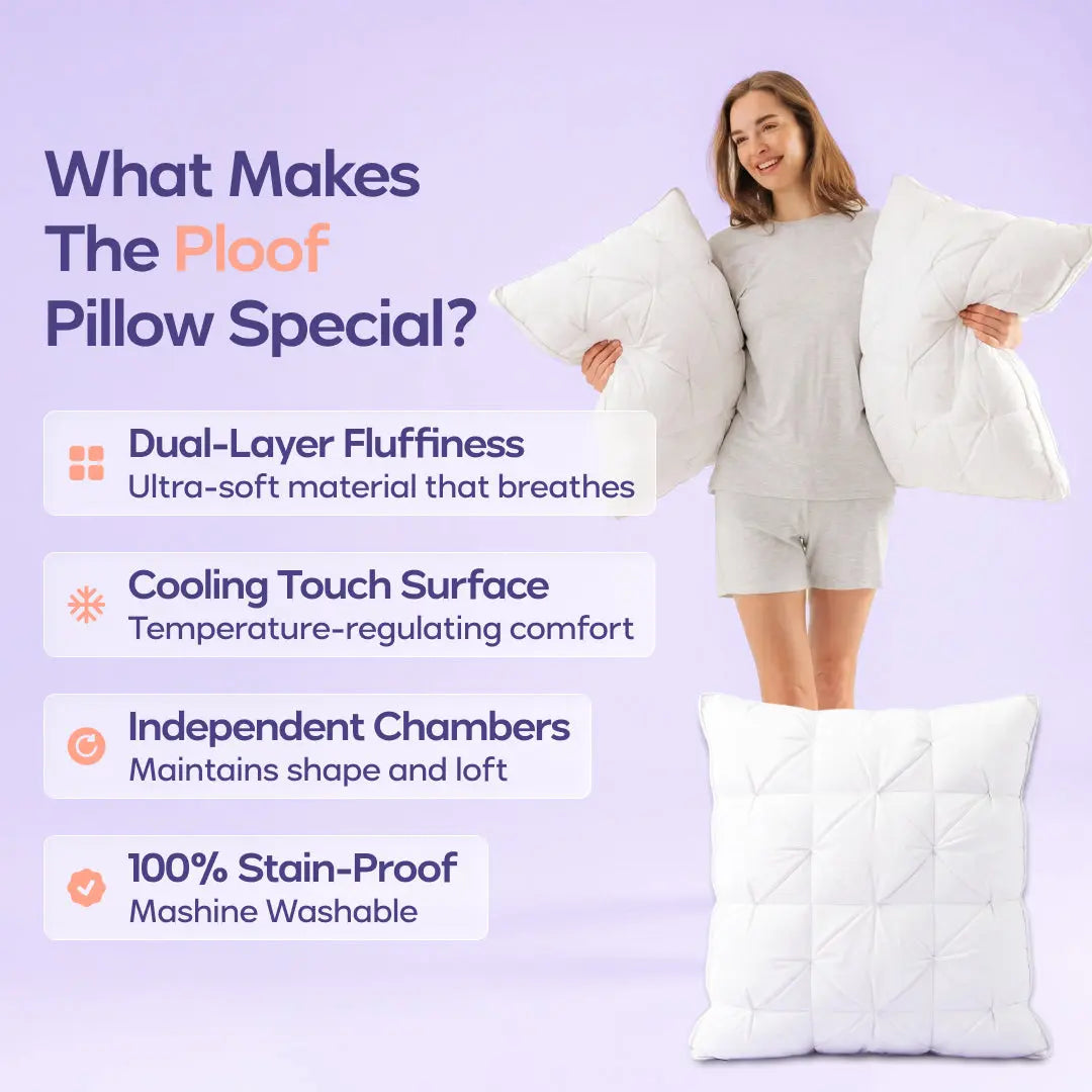 Tufted Neck Support Pillow | Cooling Breathable & Fluffy, No-Flat Fill for All Sleep Positions