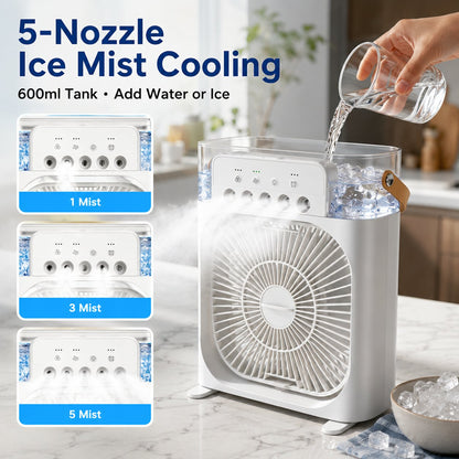 🏆50K+ Sold⚡Four In One Portable Desktop Cooling Fan With Ice Mist