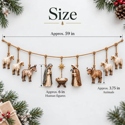 🎄 Handcrafted Wooden Nativity Garland – A Timeless Touch of Christmas Charm ✨