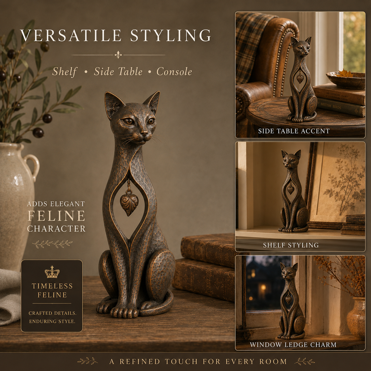 🐱 Heritage Heart Sphynx Cat Sculpture – Vintage Bronze Home Décor ✨