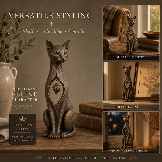 🐱 Heritage Heart Sphynx Cat Sculpture – Vintage Bronze Home Décor ✨
