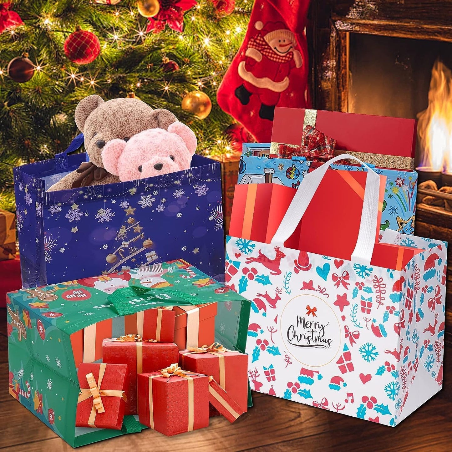 ??Christmas Early Discount 49% Off? Christmas Gift Bags Large Reusable Tote Bags