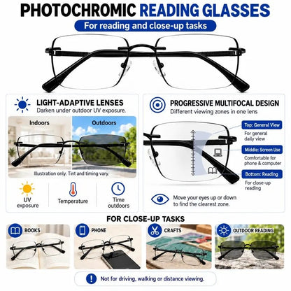 Unisex Progressive Multifocal Photochromic Reading Eyeglasses