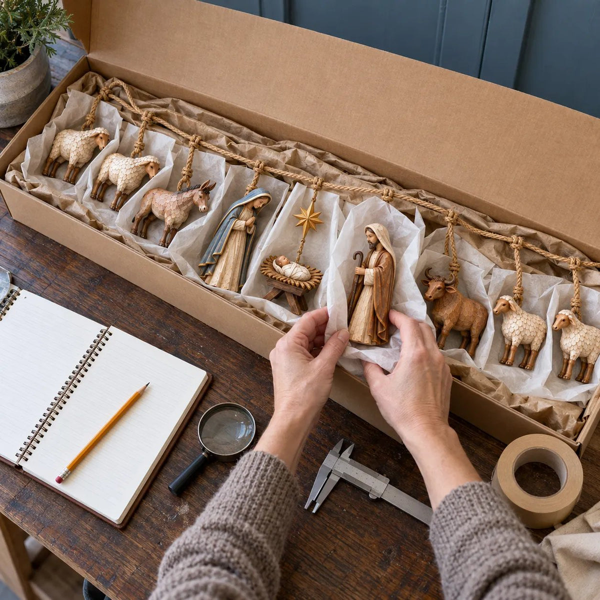 🎄 Handcrafted Wooden Nativity Garland – A Timeless Touch of Christmas Charm ✨