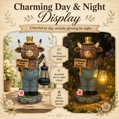 🔥50% OFF TODAY🔥 Highland Cow Garden Lantern Statue 🐮✨ Rustic Farmhouse Outdoor Decor for Garden, Porch, Patio & Yard
