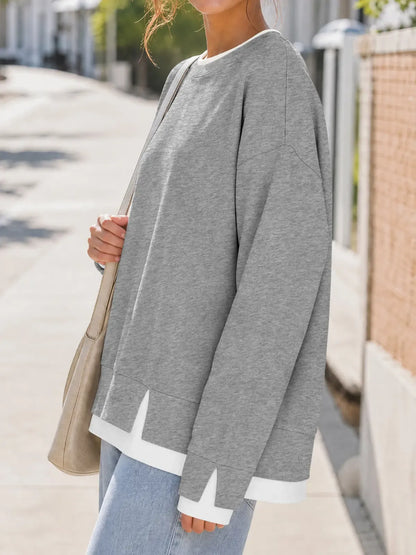 ✨ Women’s Layered-Look Striped Oversized Sweatshirt – Effortless Street Style