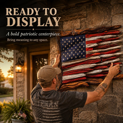 "The Battle Worn" Flag,3D Iron Patriotic Tattered Great of Honor Office Wall Art Decoration, Indoor Outdoor Yard Farmhouse Patio for Patriots Family Friends Soldiers.