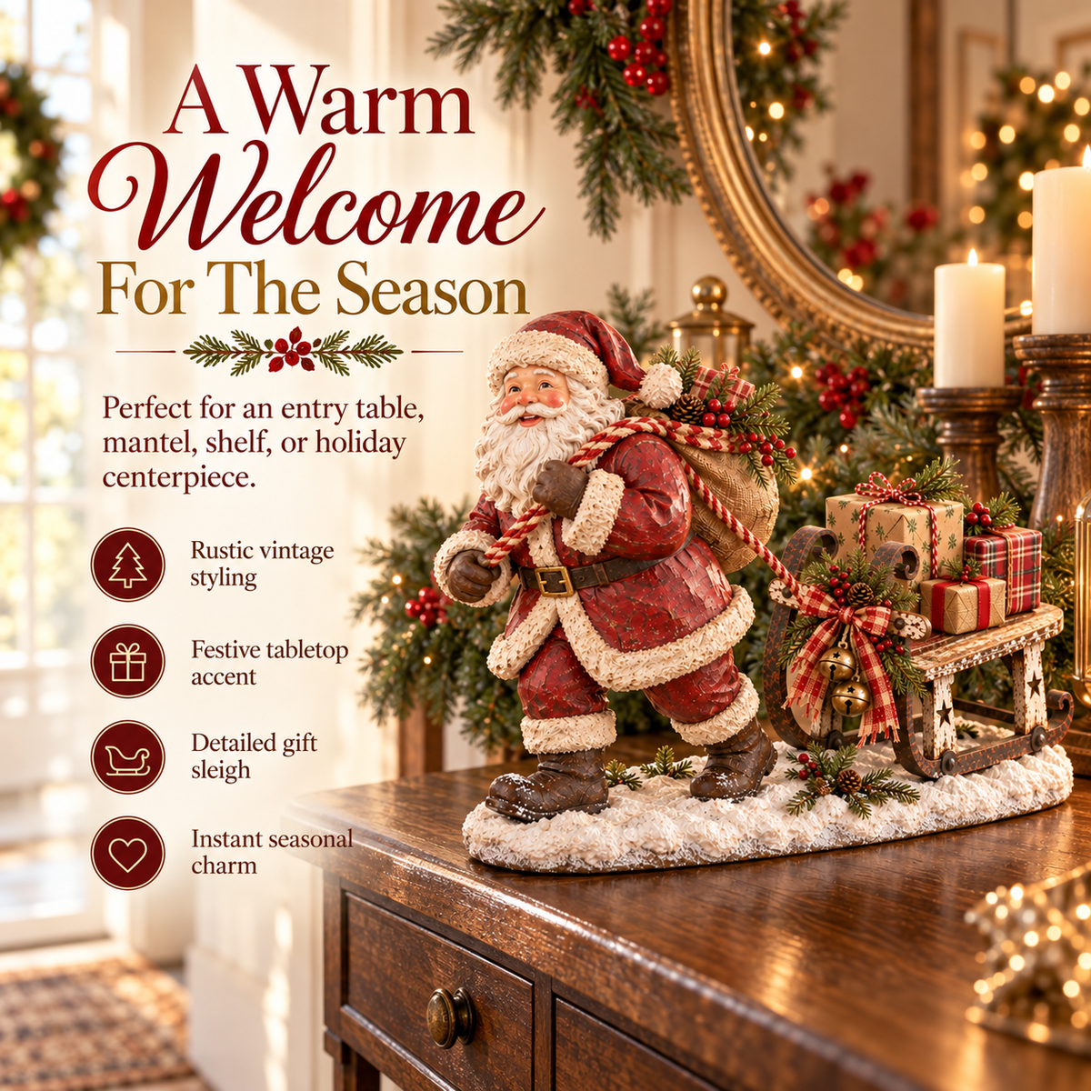 🎁 Santa’s Christmas Sleigh Farmhouse Table Decor
