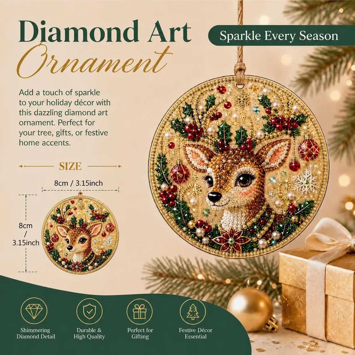 🎄 12-Piece Christmas Diamond Painting Ornament Kit – DIY Tree Hanging Decor