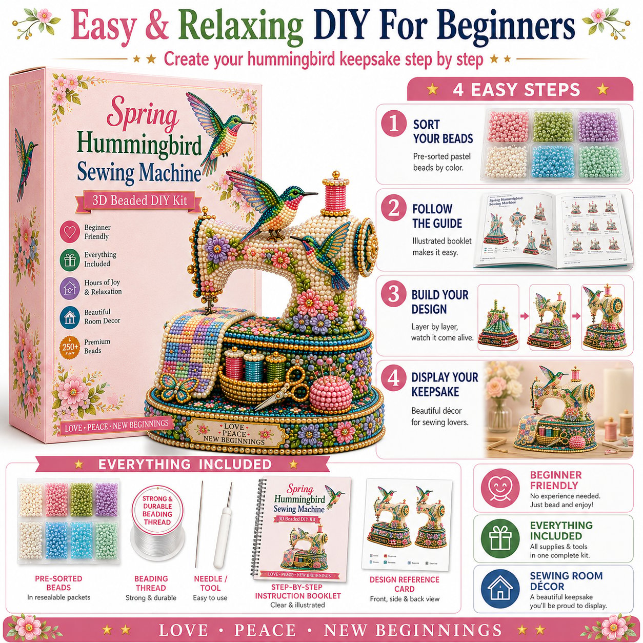 🔥LAST DAY 49% OFF - 💖🌸Spring Hummingbird Sewing Machine 💗 3D Spring Limited Keepsake Edition