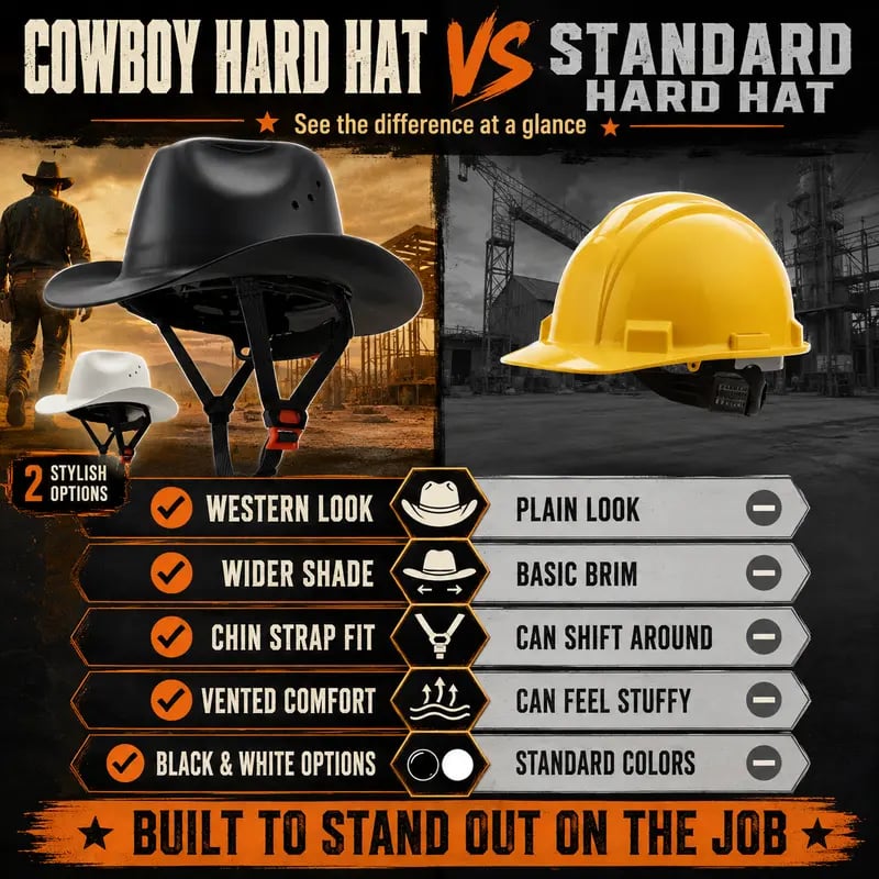 💯 Western Cowboy Hard Hat, Vented Wide Brim Safety Helmet for Construction & Ranch Workers