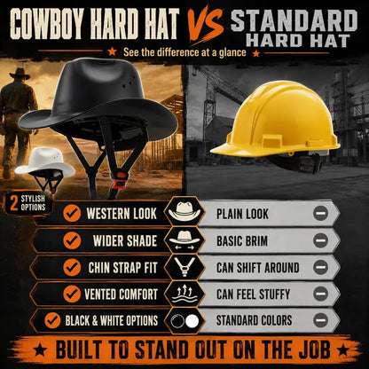 💯 Western Cowboy Hard Hat, Vented Wide Brim Safety Helmet for Construction & Ranch Workers