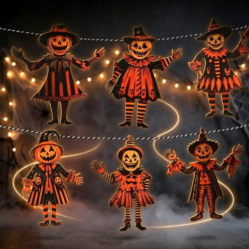 6PCS 5.9Inch Halloween Vintage Wooden Garland Set