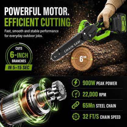⚡ 21V Cordless Mini Chainsaw – Dual Battery Garden Cutter🔋