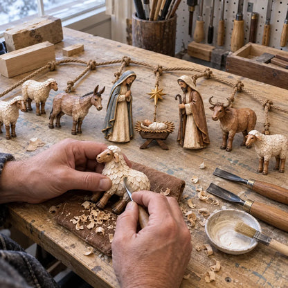 🎄 Handcrafted Wooden Nativity Garland – A Timeless Touch of Christmas Charm ✨