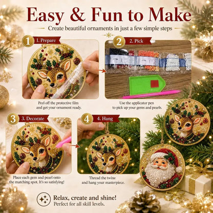 🎄 12-Piece Christmas Diamond Painting Ornament Kit – DIY Tree Hanging Decor