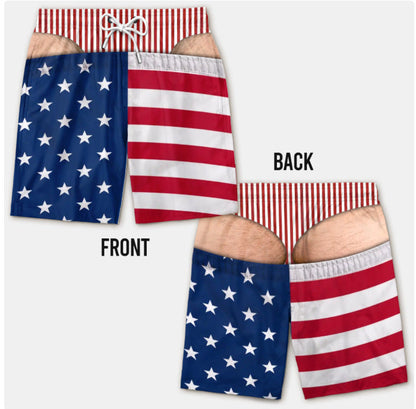 Funny Patriotic Men’s Swim Trunks – Freedom & Chill Summer Beach Shorts 🏖️