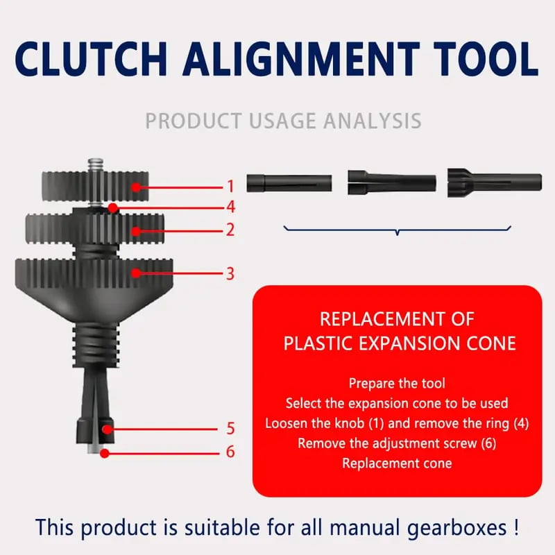 💯 Universal Single Disc Clutch Alignment Tool with 2 Replaceable Plastic Sleeves for Cars & Light Trucks