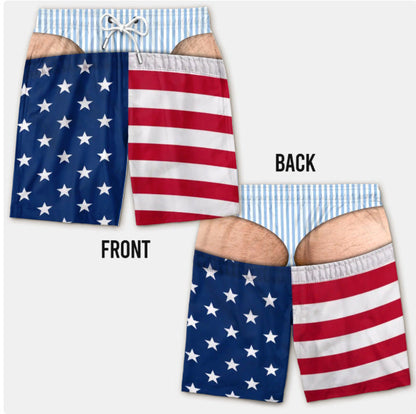 Funny Patriotic Men’s Swim Trunks – Freedom & Chill Summer Beach Shorts 🏖️
