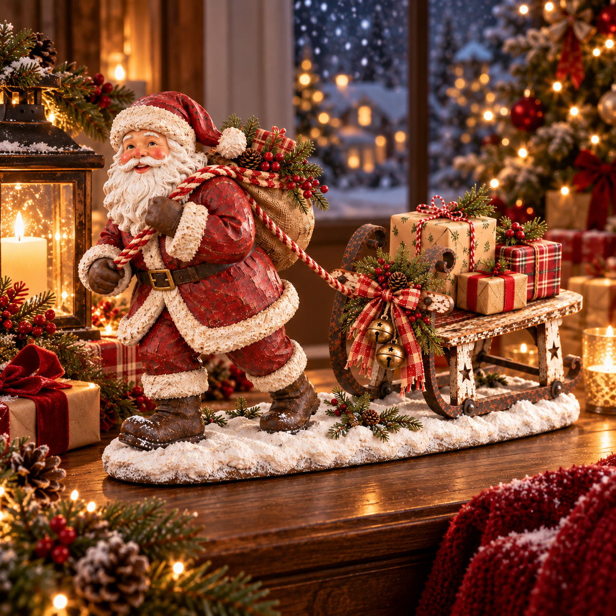 🎁 Santa’s Christmas Sleigh Farmhouse Table Decor