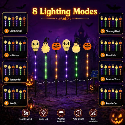 💀 Solar Halloween Stake Lights – Pumpkin Ghost Skull 6PCS & Retro Skull 5PCS