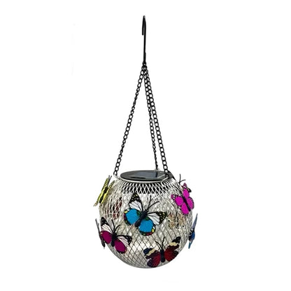 🦋 Solar Butterfly Iron Lantern – Vintage Hanging Garden Light