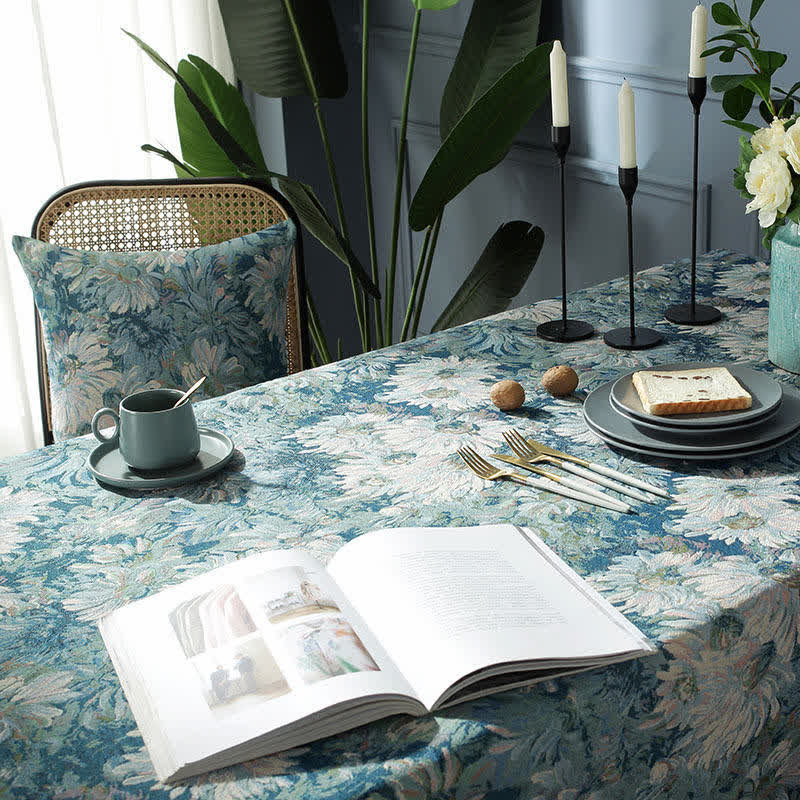 Onwkoti Flower Oil Painting Style Tassel Tablecloth