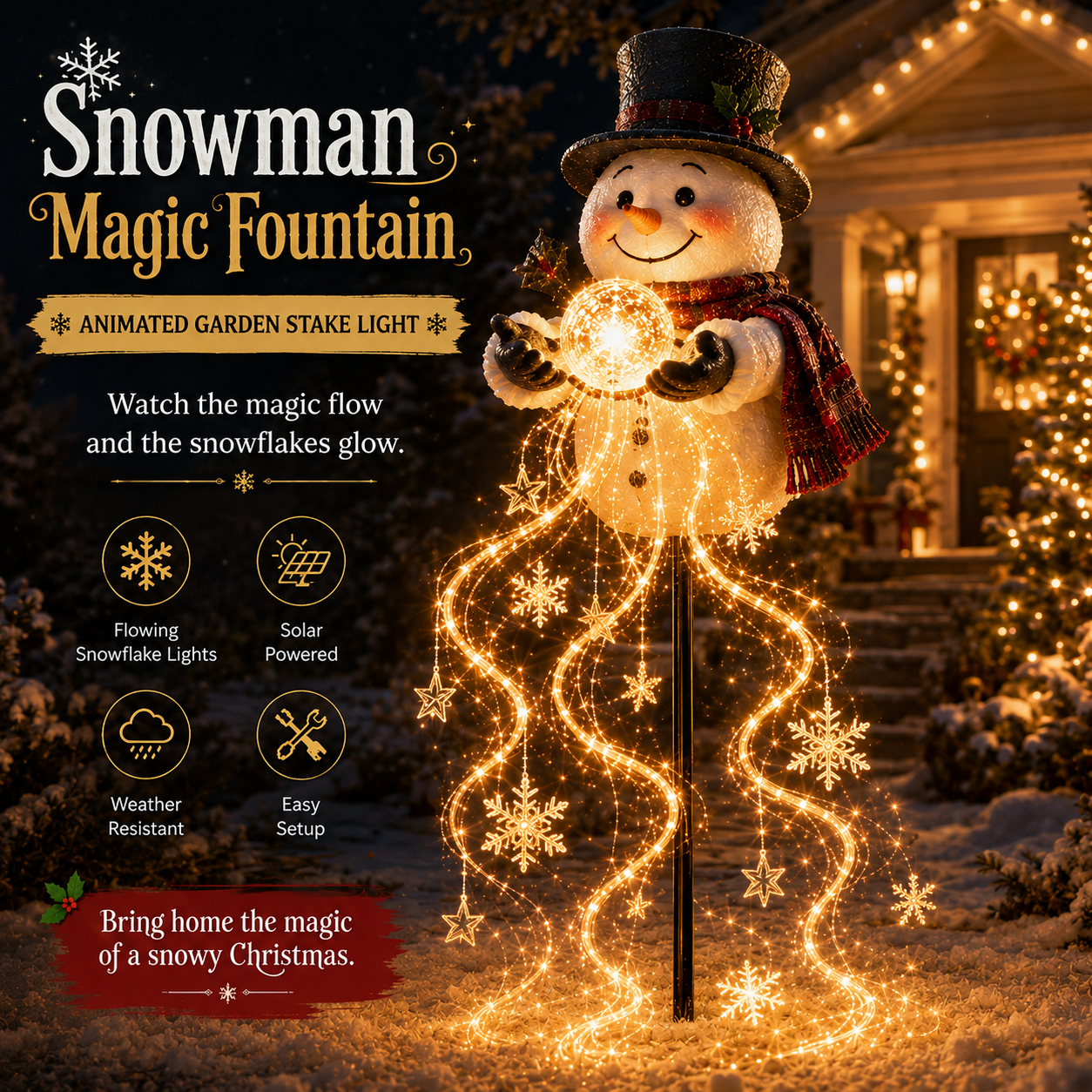 🎄 50% OFF – Snowman Magic Fountain™ | Flowing Snowflake Christmas Garden Light ❄️