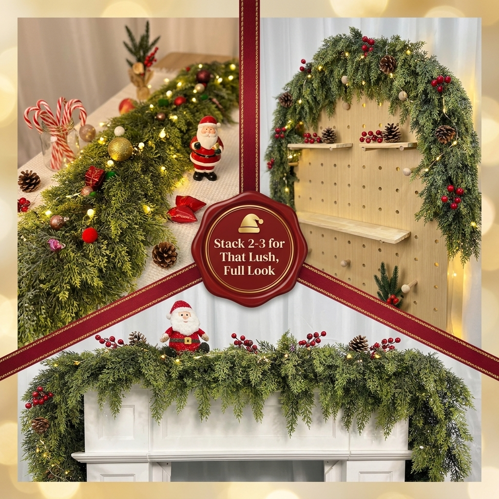 lit Cedar Garland with 20 Warm LED Lights (6FT) – Year-Round Indoor & Outdoor Decorative Greenery