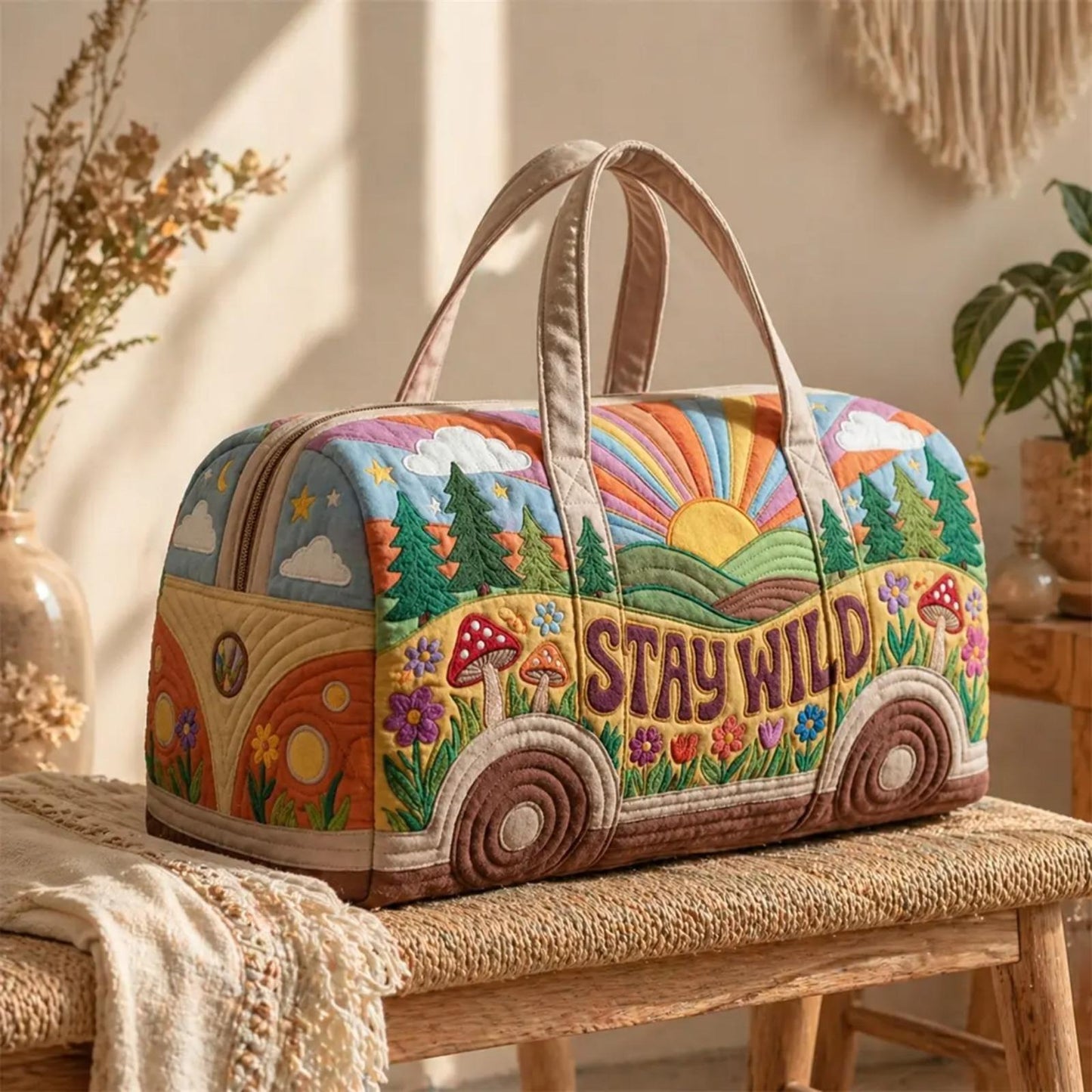 🌈50% OFF TODAY🚐 Stay Wild Retro Weekender Bag
