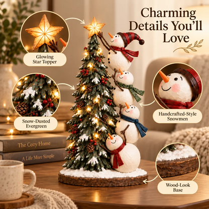 ☃️🎄 Snowmen Topping the Christmas Tree™ – Lighted Holiday Figurine with Remote Control