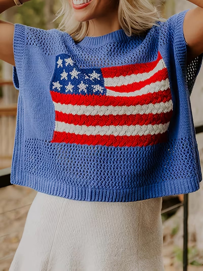 🔥🌸Cool Summer Deal 55% OFF - American Flag Graphic Sweater Top
