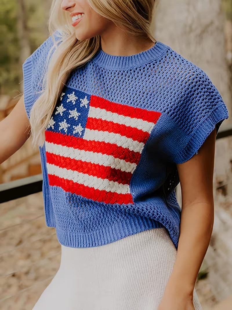 🔥🌸Cool Summer Deal 55% OFF - American Flag Graphic Sweater Top