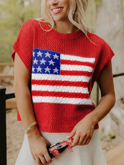 🔥🌸Cool Summer Deal 55% OFF - American Flag Graphic Sweater Top